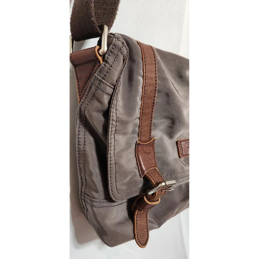 Fossil Canyon Brown Nylon Leather Trim Messenger Bag Crossbody Utility Travel